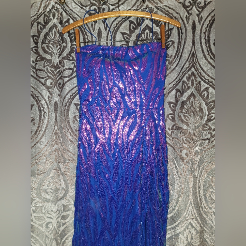 Elegant Blue and Purple Sequin Maxi Dress